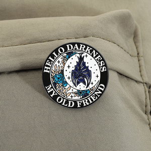 Pin de Esmalte Hello Darkness My Old Friend, Letras de Música Folk, Broche Gótico con Diseño de Murciélago y Flor, Insignia de Solapa, Venta al por Mayor - Product Image 3