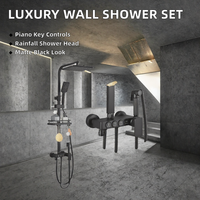 Ensemble de robinetterie de douche murale de luxe en laiton avec cartouche céramique, pommeau de douche effet pluie, douchette à main, pulvérisateur de bidet et commande à touches piano