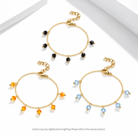 Bracelet en acier inoxydable pour femme avec perles en cristal, chaîne dorée avec pendentifs facettés bleus, oranges ou noirs, 15,5+3,5 cm