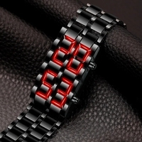 Jam Tangan Digital Lava Pria Fashion, Hitam Full Metal, Layar LED Merah Biru, Hadiah untuk Pria dan Remaja Laki-laki, Jam Olahraga