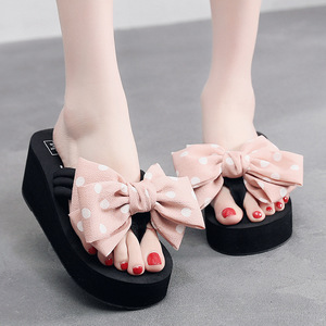 Women's 2026 New Arrival Summer High Heel <b>Flip</b> <b>Flops</b> with Non Slip Thick Soles Sweet Bow and Wedge Heel - Product Image 4