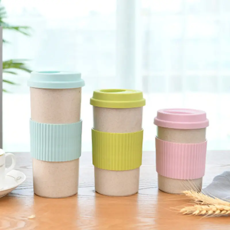 Wheat Straw Coffee Cups Wholesale Custom OEM Recycled Chinese Cafe Coffee Tumbler Travel Coffee Mug with Customized Logo