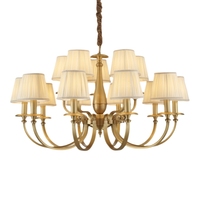 Lámpara de Techo Clásica Americana de Latón, Iluminación Decorativa Interior de Tela, Lámpara Colgante Moderna de Cobre para Sala de Estar y Dormitorio