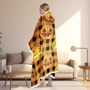 Manta con Capucha de Doble Capa con Diseño de Calabaza de Halloween, Tipo Chal, con Etiquetas Personalizadas Impresas - Product Image 6