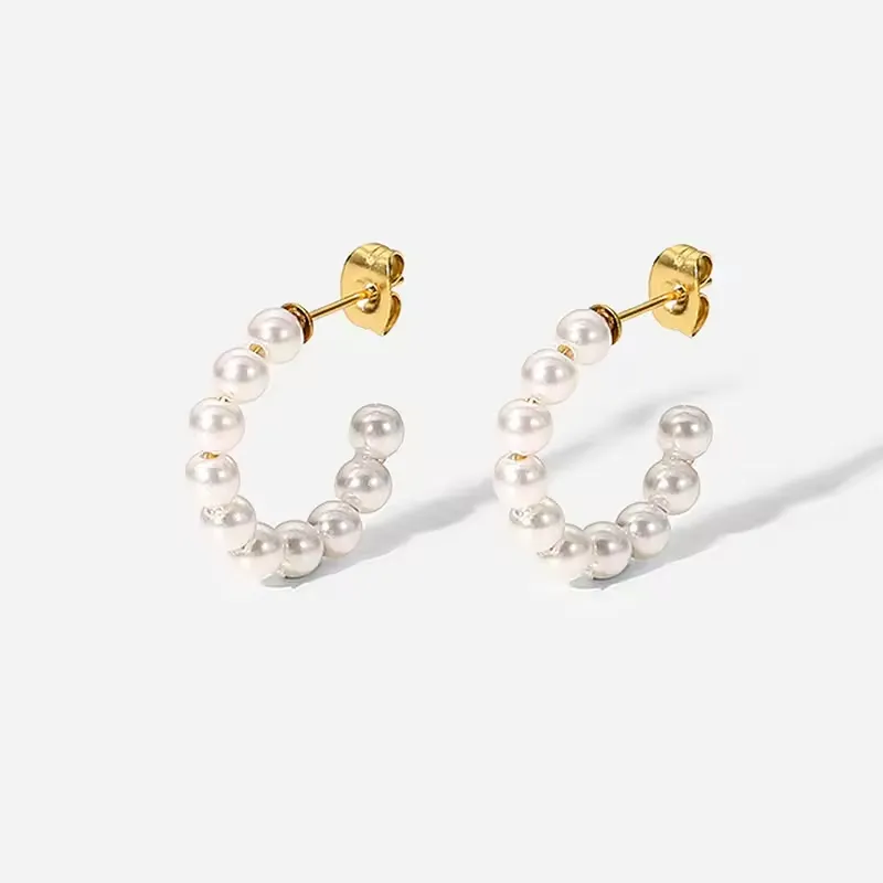 2024 Luxury Stainless Steel 18k Gold Plated Pearl Earrings for Women Girl
