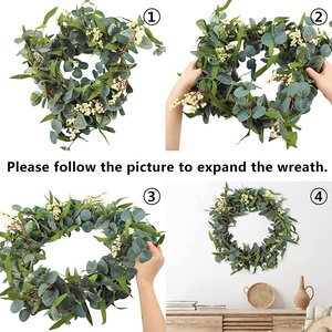 New Hot Sale Front Door Decor 20in Large Green Leaf Wreath Artificial <strong>Eucalyptus</strong> Leaves Wreath with <strong>Big</strong> Berries - Product Image 3