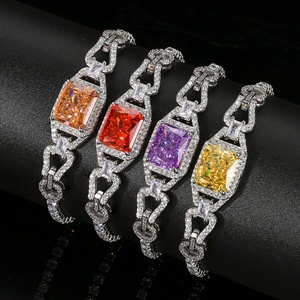 Wholesale Fashion Jewelry Eco-friendly Copper 10*12MM Ice Out Cubic Zirconia Women Fashion Square Chain Link <b>Bracelet</b> - Product Image 1