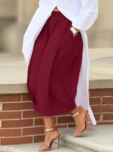 Pantalon Capri Décontracté Taille Mi-Haute Écologique Couleur Unie Ample Jambe Large en Crêpe pour <span class=keywords><strong>Femme</strong></span> – Idéal Été - Product Image 4