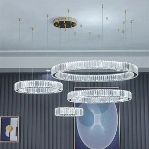 Lustres suspendus de luxe sur mesure pour hôtel, grands lustres à anneaux, luminaires suspendus pour escalier, lustres modernes en cristal LED - Product Image 1