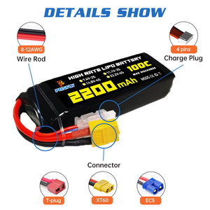 Ponfly <span class=keywords><strong>2200MAh</strong></span> 7.4V <span class=keywords><strong>11.1V</strong></span> 14.8V 22.2V 100C FPV Racing Drone Pin 2S 3S 4S 6S <span class=keywords><strong>2200MAh</strong></span> RC Lipo Pin Cho Máy Bay Trực Thăng Máy Bay - Product Image 4
