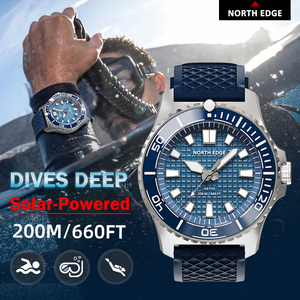นาฬิกาดำน้ำ NORTH EDGE ABYSS สำหรับผู้ชาย ใช้พลังงานแสงอาทิตย์ ระบบควอตซ์ หรูหรา กันน้ำลึก 200 เมตร นาฬิกาสปอร์ตดำน้ำ ตัวเรือนเหล็ก 316L ใช้พลังงานได้นานกว่า 180 วัน - Product Image 6