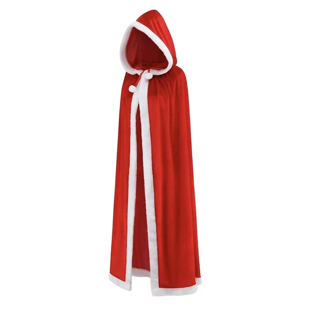 New Women Girls Christmas Red Stage Cloak Santa Clause Cosplay Clothes Cloak