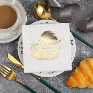 Custom Gold Stamped Napkins 250mm Square Three Layer Printed Wedding Party Paper Napkins - Product Image 2