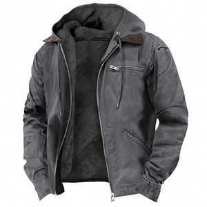 Giacca con Cappuccio Tinta Unita Stile Europeo e Americano, <span class=keywords><strong>Abbigliamento</strong></span> Casual da <span class=keywords><strong>Uomo</strong></span>, Giacca in Pile con Zip e Tasche - Product Image 4