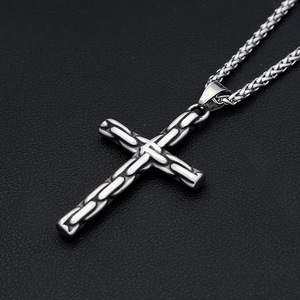 yunnique Stainless Steel <b>Cross</b> Pendant Necklace Men Retro Punk Style Jewelry Fashion Necklace <b>Chain</b> Silver Tone 45cm Length - Product Image 1