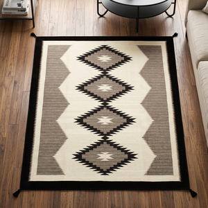 Alfombra Navajo Kilim Tejida a Mano, de Lana Fina, con Diseño Geométrico de Diamantes en Tonos Tierra, para Sala de Estar, Dormitorio o Oración - Product Image 3