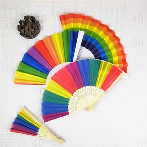 Abanico Plegable de Plástico Personalizado con Diseño de Arcoíris, Arte Popular, Poliéster, 21x38cm, Duradero, Ecológico, Recuerdo Promocional para Festivales - Product Image 5