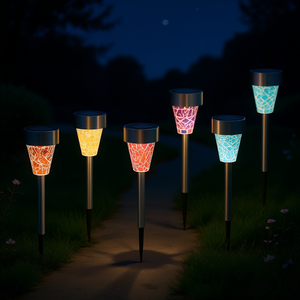<b>Solar</b> <b>Garden</b> <b>Lights</b> 6-Pack IP44 Water-Resistant Warm White LED <b>Outdoor</b> Pathway Lawn Lamps with Mosaic Design Metal Body ABS Mate - Product Image 2