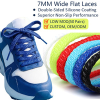 Lacets plats en polyester double face avec grip en silicone de 7 mm, personnalisables, multicolores, unisexes, pour chaussures de football, de soccer et de sport