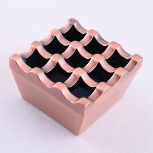 antique copper color 9 holes square shape metal windproof cigar ashtray for hotel