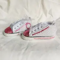 Sepatu Kasual Pita Kanvas Baru Lahir Berlian Imitasi Mawar Emas Boneka Putri Bayi Kustom Fleksibel Pesta Ulang Tahun DIY