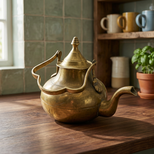 Bouilloire à thé vintage en laiton avec couvercle et poignée, pot à eau en métal, objet décoratif de cuisine - Product Image 4