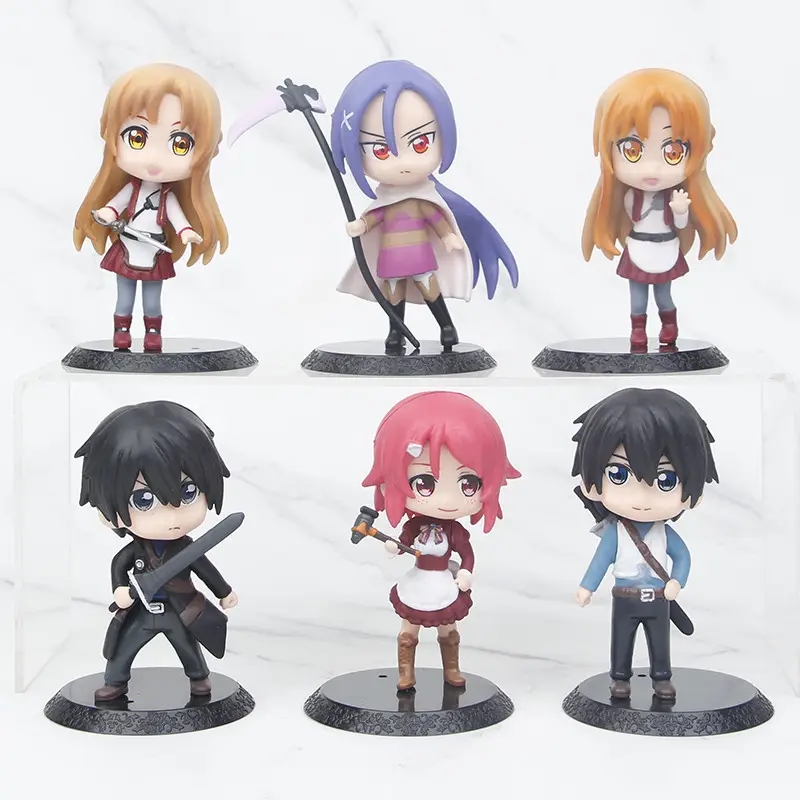 6 pçs/set espada arte on-line | sao anime figura de ação, conjunto, estátua, modelo, brinquedos, presente das crianças