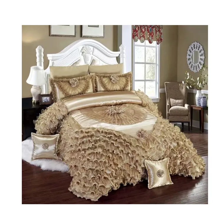En gros luxe belle dentelle romantique mariage drap de lit couverture ensemble de literie mariage lit couverture et taie d'oreiller 3 pièces