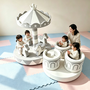 Manège souple rose et blanc pour enfants, ensemble de jeu rotatif d'intérieur pour tout-petits, équipement de jeu souple pour enfants, cheval de carrousel pour fêtes et événements - Product Image 4