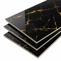 WYRAX Plaque PVC UV Effet Marbre Noir Doré 3,5 mm pour Murs de Salle de Sport et Douche 1220x2440mm, Étanche et Facile à Nettoyer, Revêtement Intérieur