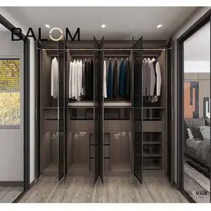 Laminat farben Kombination Pa Modular Custom Wooden Modernes Design Benutzer definiertes Schlafzimmer Begehbarer Kleider schrank Glass chrank Tür Kleider schrank