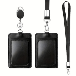 Detachable Neck Lanyard Strap Vertical PU Leather <b>ID</b> Badge Card <b>Holder</b> with Clear <b>ID</b> Window and Retractable Badge Reel - Product Image 4