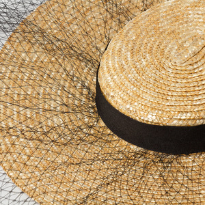 Chapeau de paille court pour enfants avec voile, protection solaire extérieure, en paille de blé, pour la plage, collection Printemps-Été - Product Image 4