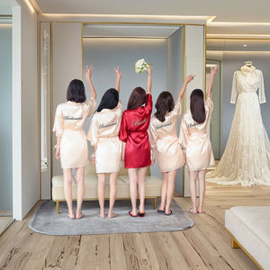 Women's Soft Satin Bride Bridesmaid <strong>Robes</strong> Short Kimono Satin Dress Custom Silky Pajama Gown for Spa Home Use for Wedding Parties - Product Image 6