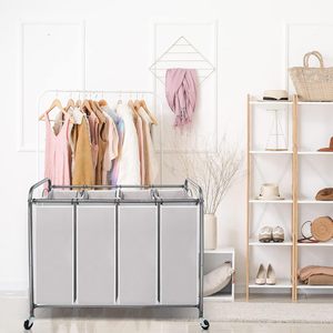 <span class=keywords><strong>Panier</strong></span> séparateur de <span class=keywords><strong>linge</strong></span> portable étanche à 4 sacs avec roues, conception peu encombrante et sacs amovibles - Product Image 5