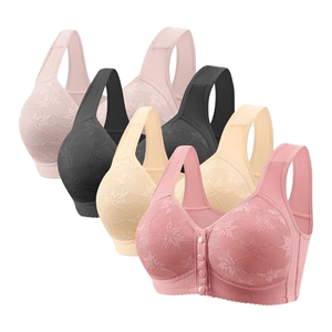 Factory Direct Wire Free 3/4 <b>Cup</b> Breast Non Rimless Lace Bra Removable Pads Knitted <b>Large</b> Size Thin Front Buckle Middle Aged - Product Image 1