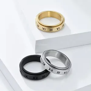 4mm Stainless Steel Roman Numerals Ring Hot Selling 4 Diamond Number Hollow Zirconia Cz Zircn Couple Rings 18k Gold Pvd Plated