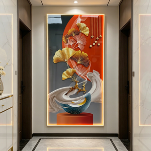Arte de pared acrílico al por mayor con retroiluminación, marco dorado, marco abstracto, decoración del hogar, pintura tradicional de porcelana de cristal con LED. - Product Image 2