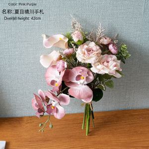 Xia <span class=keywords><strong>Mu</strong></span> <span class=keywords><strong>Qing</strong></span> Chuan, fleur artificielle en plastique rose, écriture manuscrite, décoration murale, bouquet de mariage pour la maison et l'extérieur - Product Image 5