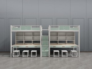 Letto <span class=keywords><strong>a</strong></span> Castello Moderno Personalizzato in Metallo per Dormitorio Scolastico, Letto <span class=keywords><strong>a</strong></span> Soppalco <span class=keywords><strong>a</strong></span> <span class=keywords><strong>Due</strong></span> Piani con 6 Scrivanie e Set di Sgabelli per Camera da Letto - Product Image 1