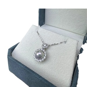 Collar con Colgante de Perla Gris de Plata de Ley de 8-9 mm, Forma de Girasol, Perla de Origen Casi Circular - Product Image 5