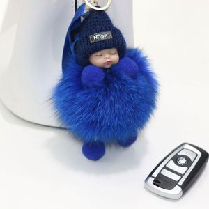 Pompom Sleeping Baby Keychain Cute Fluffy Plush Doll Keyholder Women Girl Bags Keyrings <b>Cars</b> <b>Key</b> <b>Ring</b> Gift Charming Decoration - Product Image 4