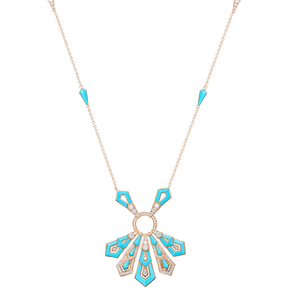 Kalung Panjang Wanita Bentuk Kipas Berbahan Kuningan Retro <span class=keywords><strong>Art</strong></span> <span class=keywords><strong>Deco</strong></span> Warna Biru Turquoise Putih MOP Malachite dengan Zirkonia, Laris di Dubai - Product Image 1