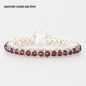 Amatista (febrero de) de la columna de cristal de <span class=keywords><strong>Swarovski</strong></span> Chainmaille joyería alambre envuelto pulsera - Product Image 1