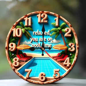 Horloge murale ronde en bois 25x25 cm, silencieuse, sans tic-tac, décoration intérieure, installation facile, design Pool Time - Product Image 1