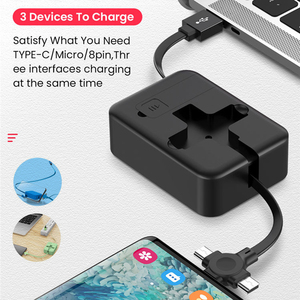 Câble de données de charge USB Type C plat rétractable 4 en 1 <span class=keywords><strong>avec</strong></span> support de téléphone - Product Image 4