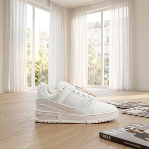 Sneakers da <span class=keywords><strong>Basket</strong></span> Bianche da Uomo con Suola Spessa, Traspiranti in Pelle, <span class=keywords><strong>Scarpe</strong></span> Casual Streetwear - Product Image 6