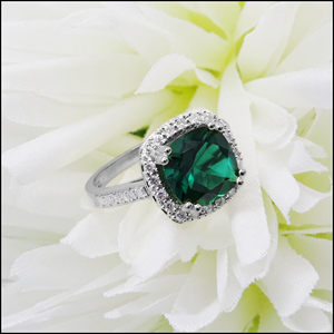 SGARIT custom Women's 14K solid gold LAB emerald Gemstone <b>Ring</b> Pave Diamond Halo Classic Engagement Style - Product Image 5