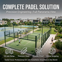 Ensemble de terrain de padel panoramique professionnel de haute qualité pour l'extérieur, dimensions 20m x 10m, structure en acier galvanisé à chaud, verre trempé