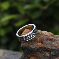 Bijoux historiques nordiques en gros, bague pour homme en acier inoxydable, bague viking avec runes
